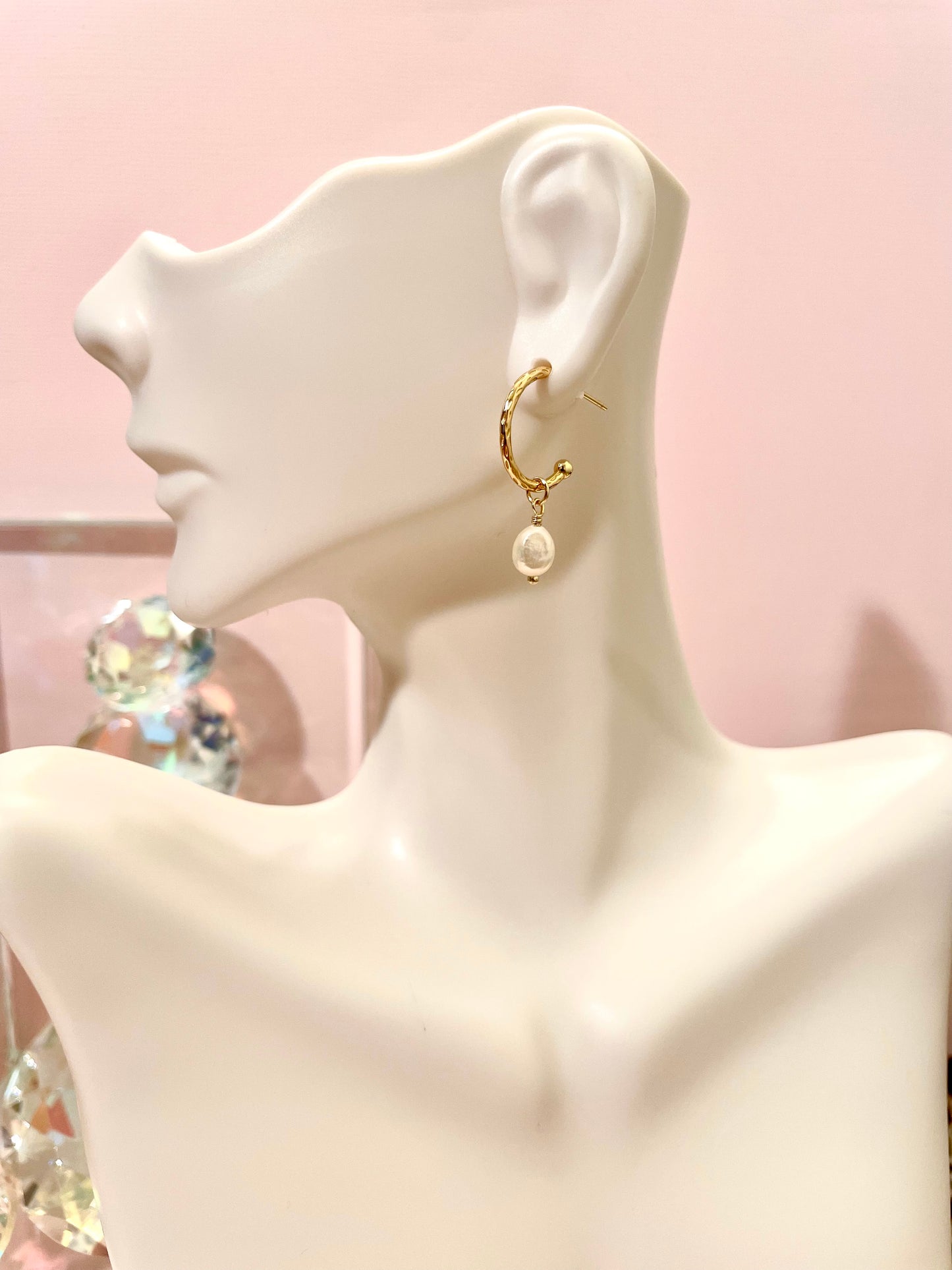 Semi Hoop Pearl Earrings