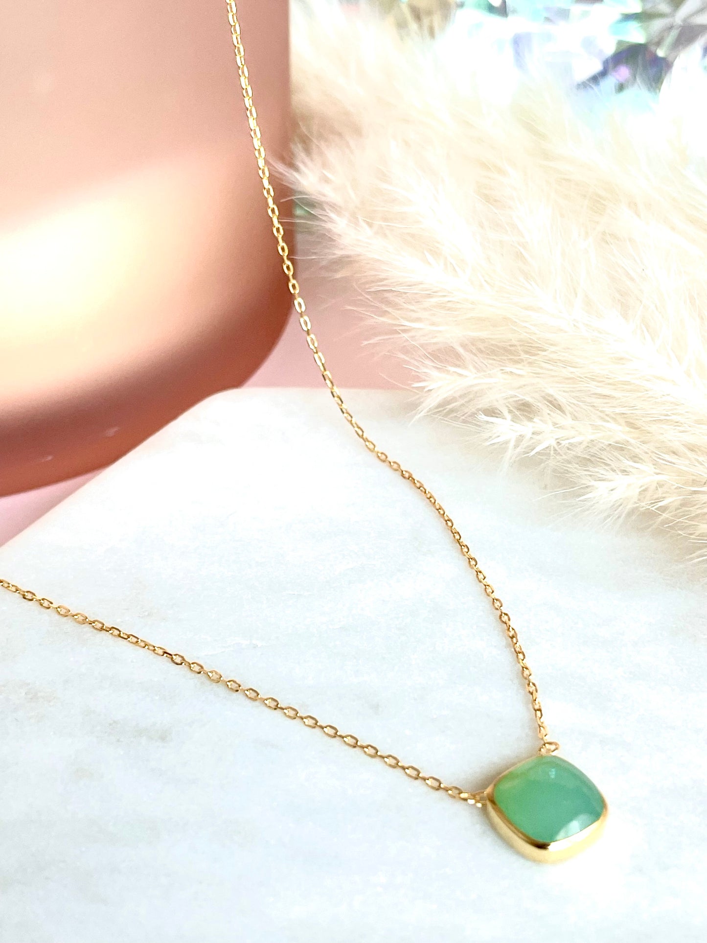 Squared Green Agate Necklace