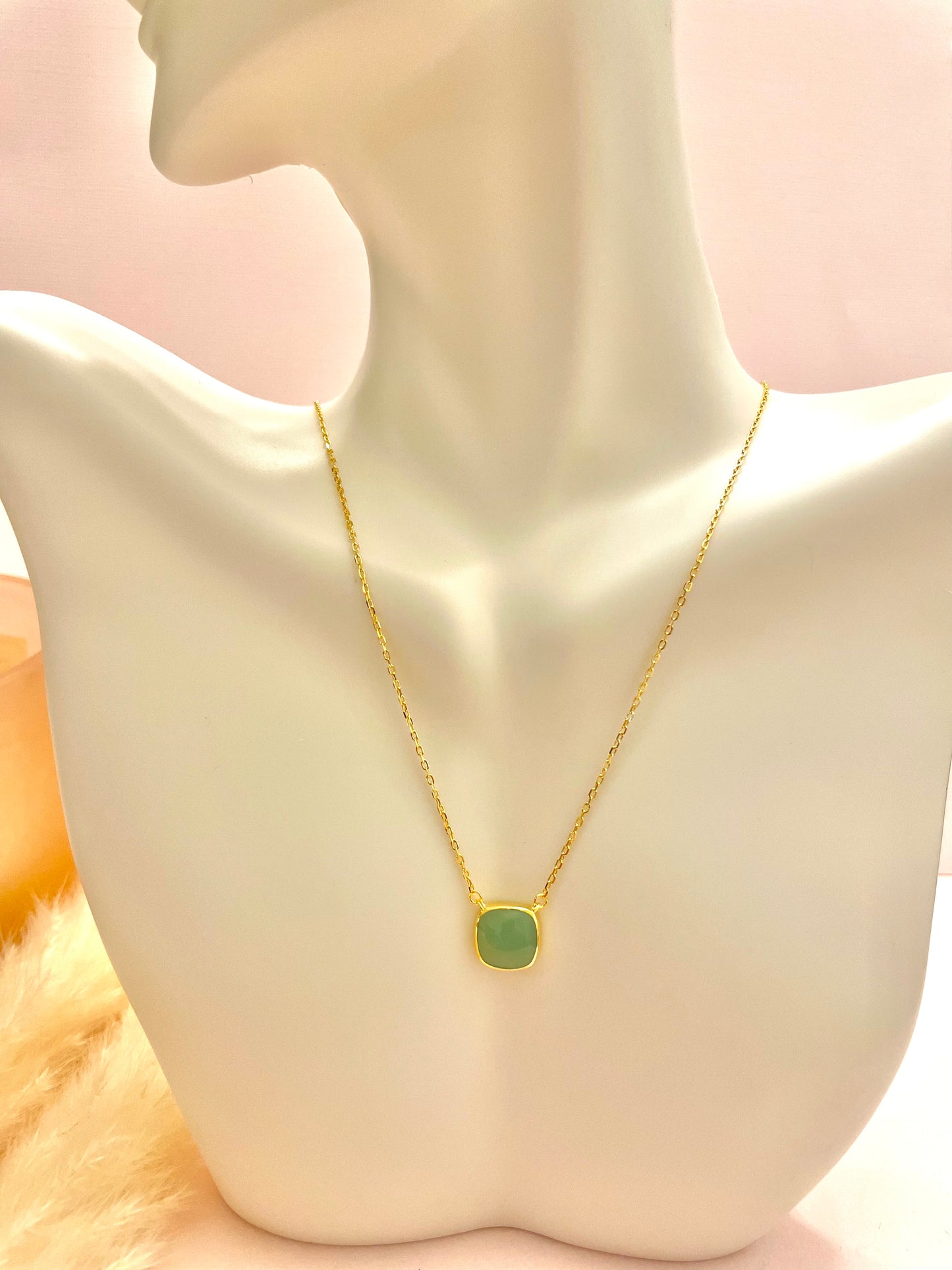 Squared Green Agate Necklace