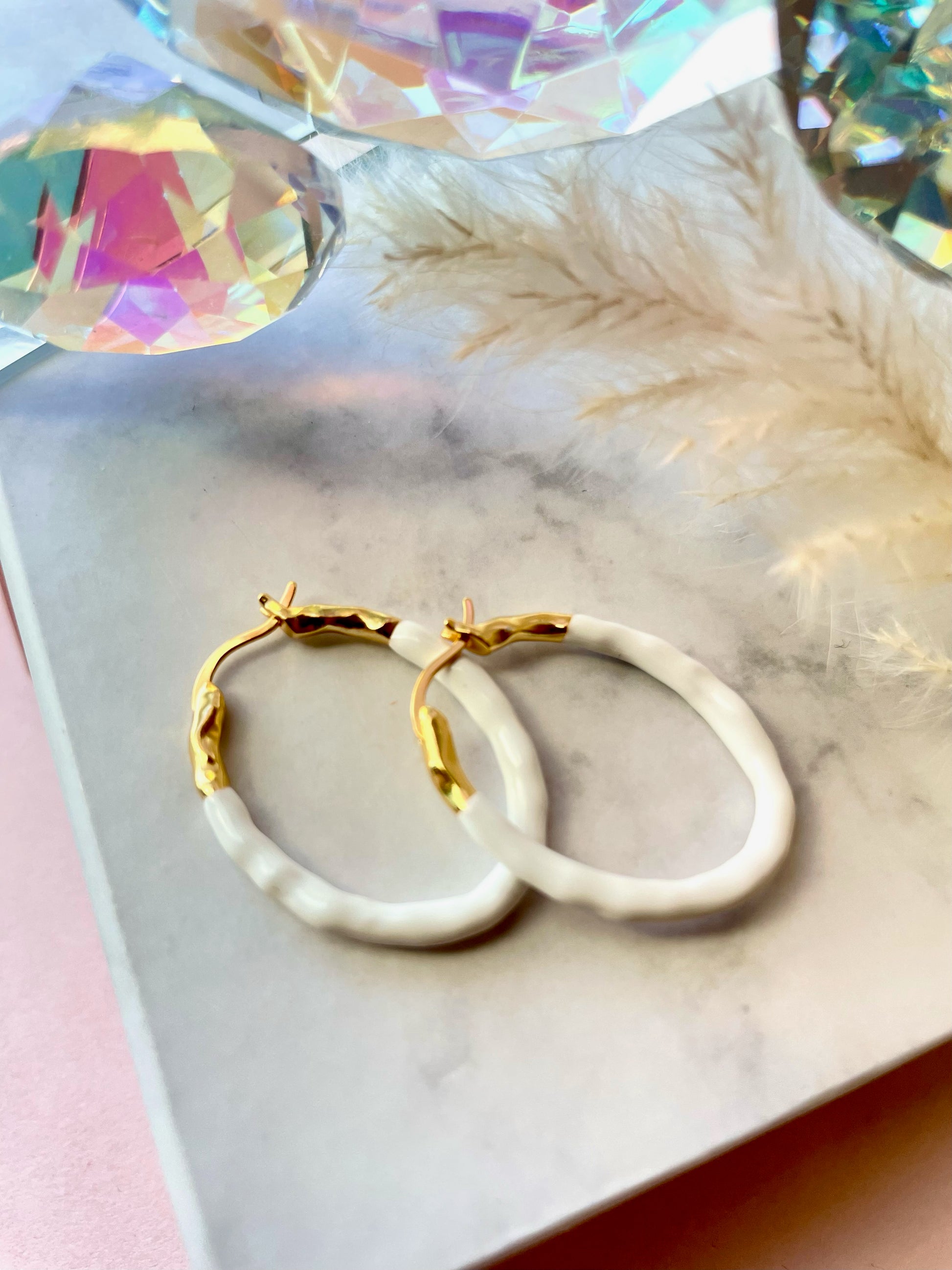 white hoop earrings