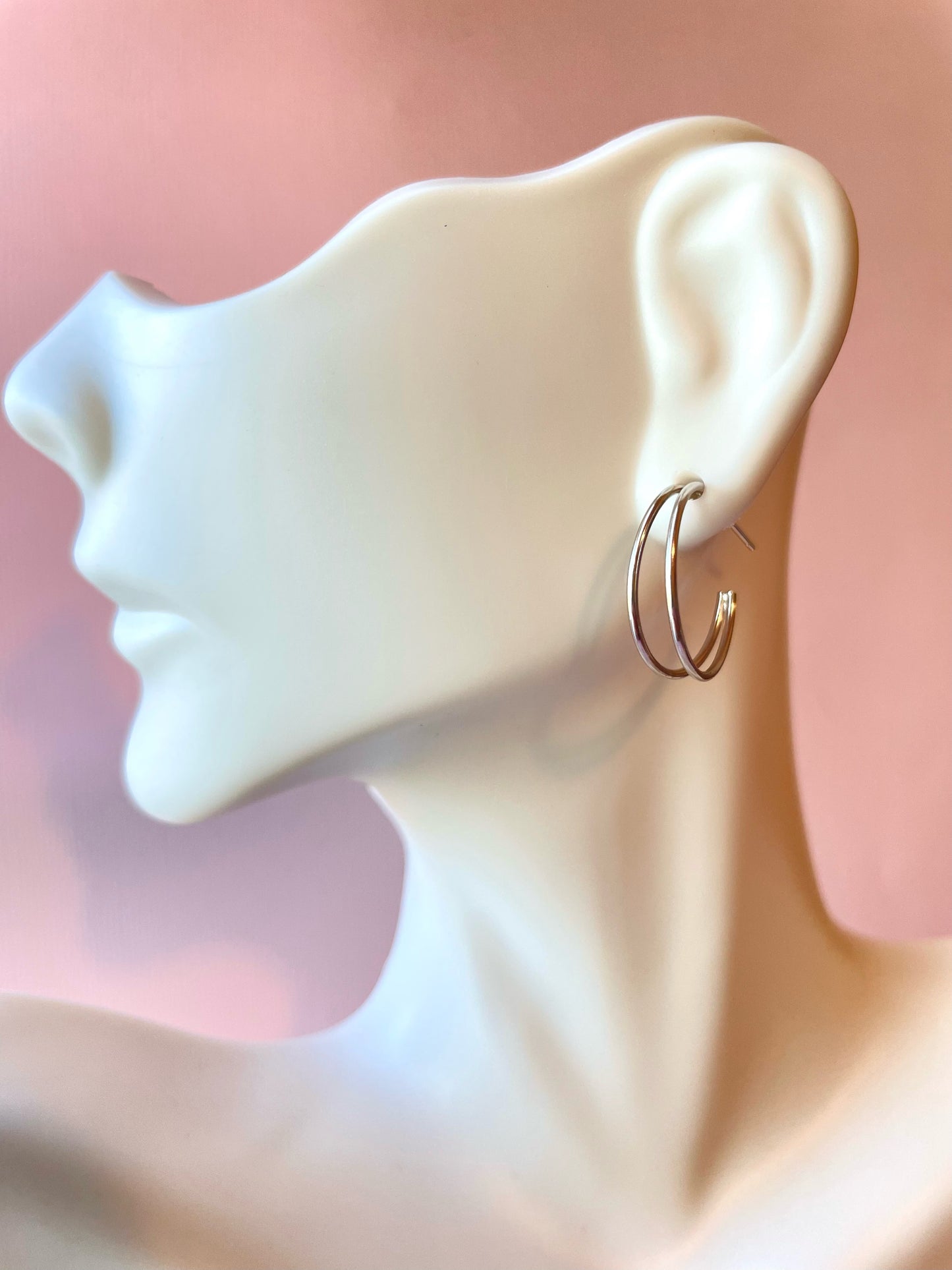 Silver Minimalist Double Hoop Earrings